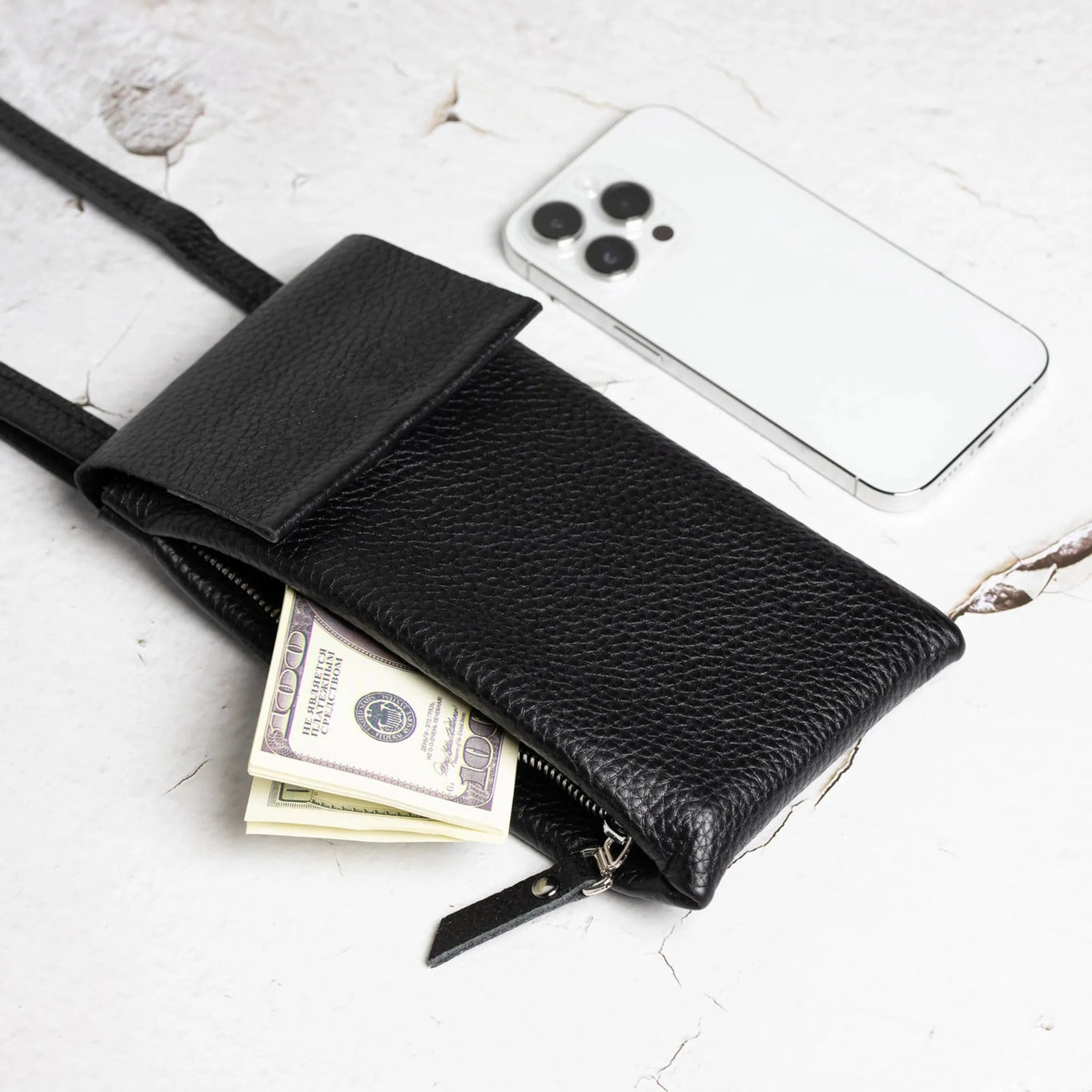 Full grain Leather Phone Bag | Graini Black - Skin and Skin