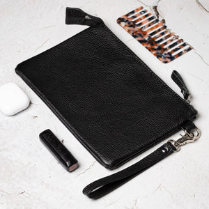 Zippered Full grain Leather Clutch | Graini Black - Skin and Skin