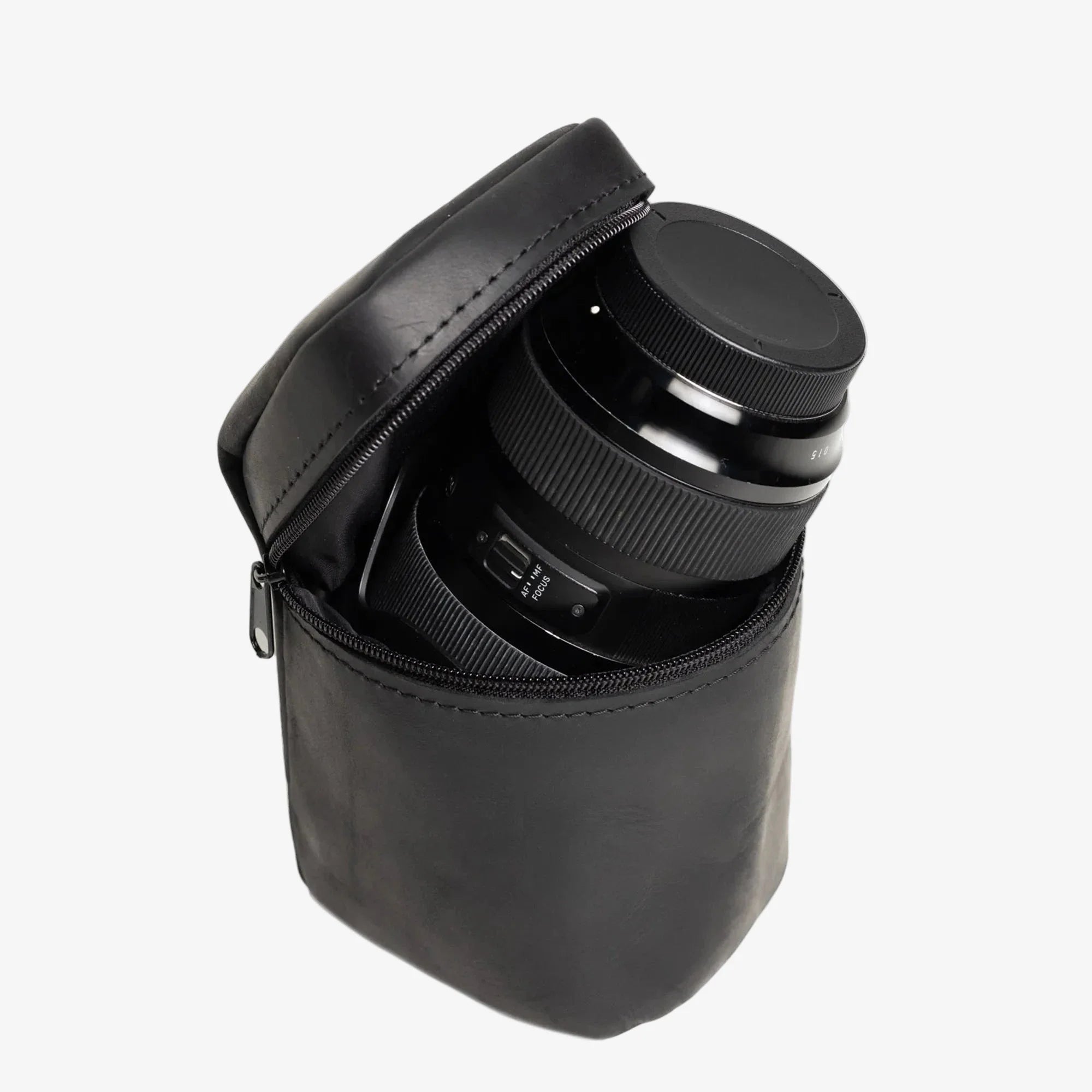 Distressed Leather Camera Lens Pouch | Black - Skin and Skin