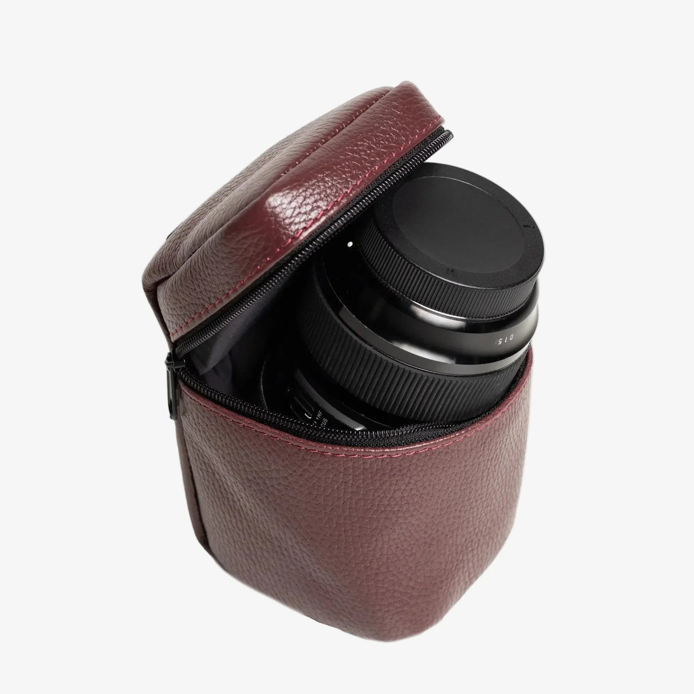 Full-Grain Leather Camera Lens Case | Burgundy - Skin and Skin