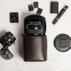 Full-Grain Leather Camera Lens Case | Chocolate Brown - Skin and Skin