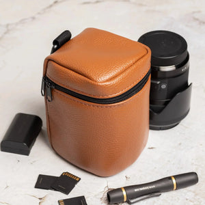 Full-Grain Leather Camera Lens Case | Cognac - Skin and Skin