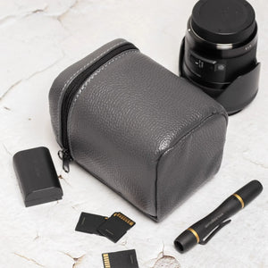 Full-Grain Leather Camera Lens Case | Smoky Grey - Skin and Skin