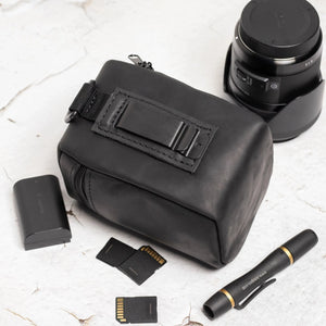 Distressed Leather Camera Lens Pouch | Black - Skin and Skin