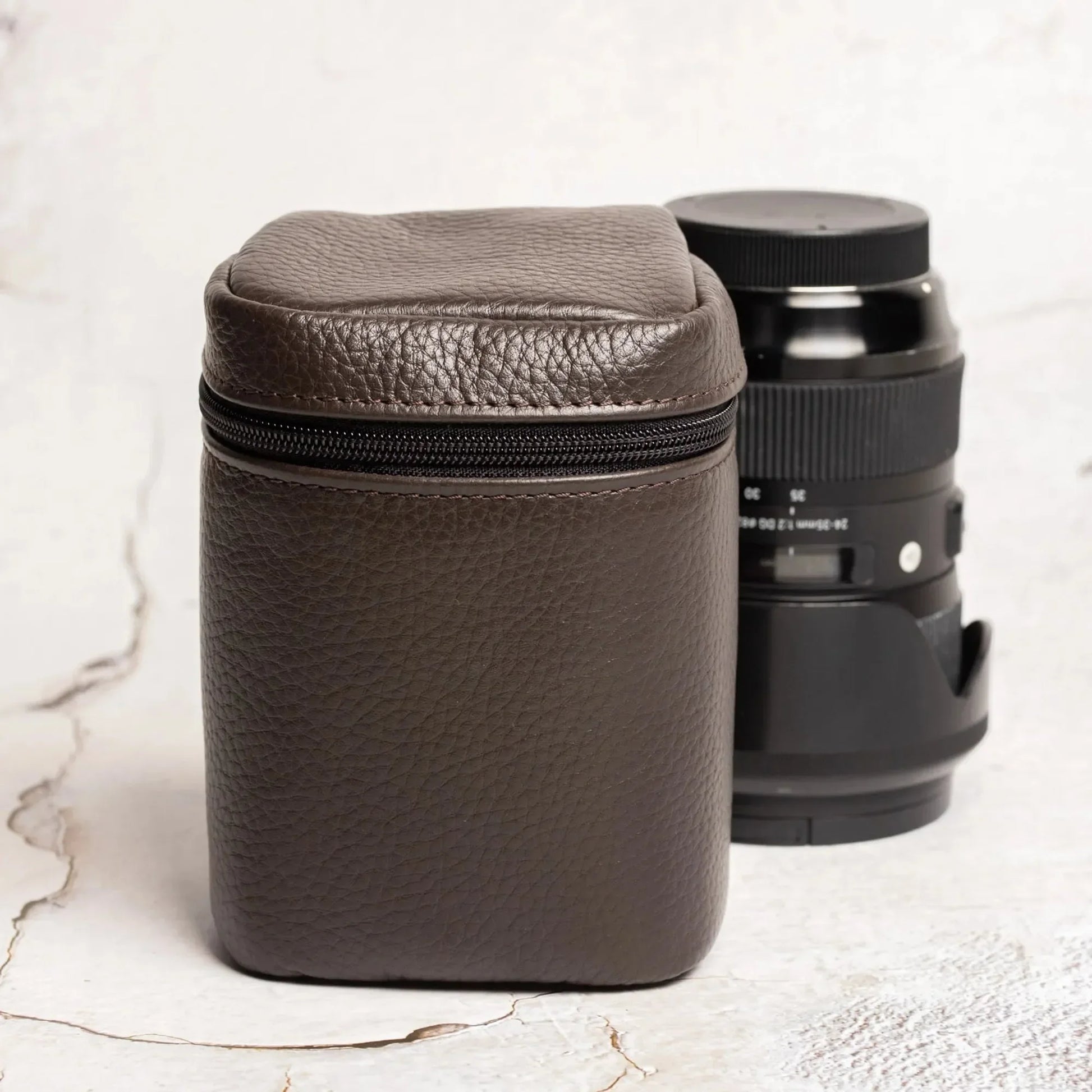 Full-Grain Leather Camera Lens Case | Chocolate Brown - Skin and Skin