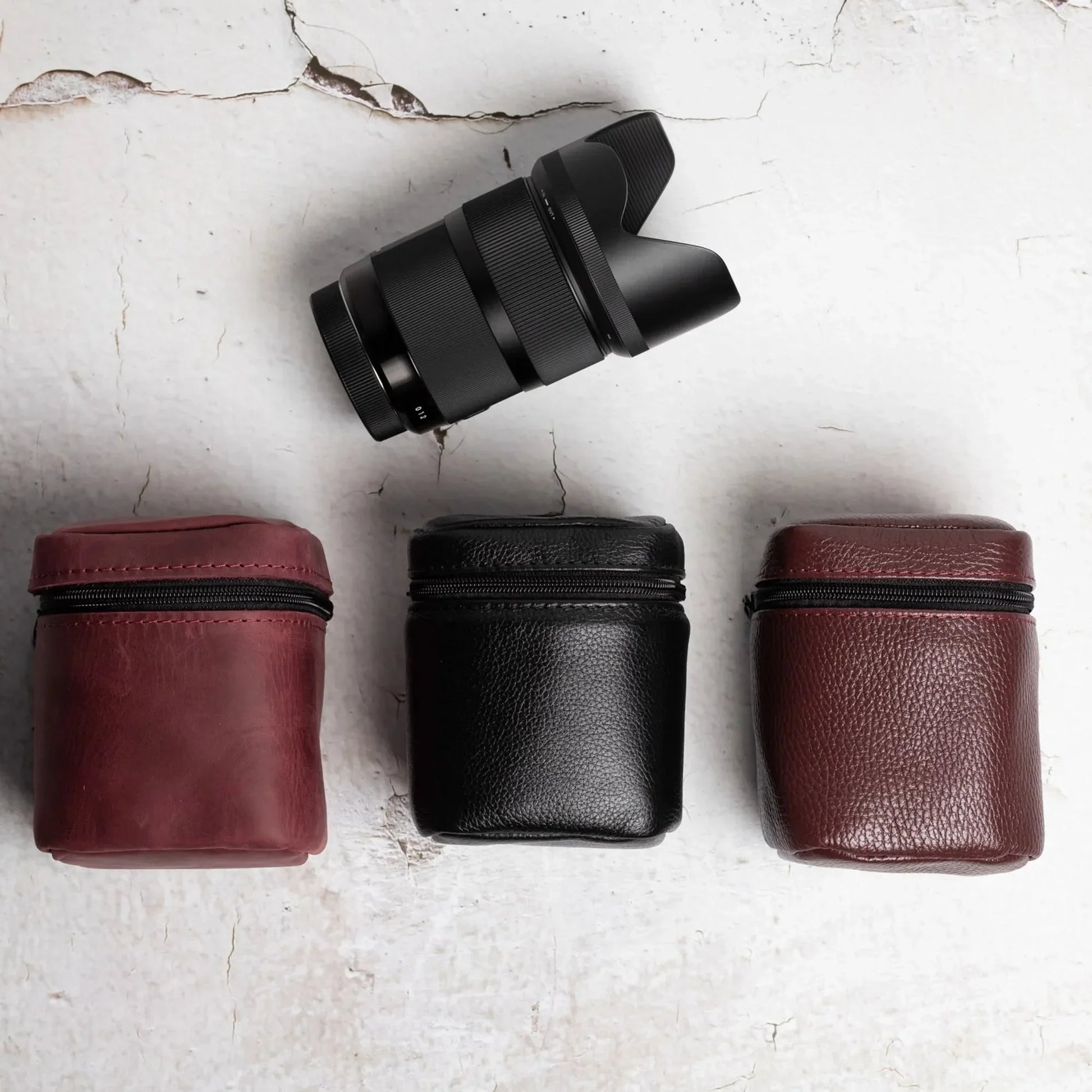 Full-Grain Leather Camera Lens Case | Burgundy - Skin and Skin