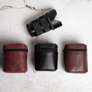 Full-Grain Leather Camera Lens Case | Burgundy - Skin and Skin