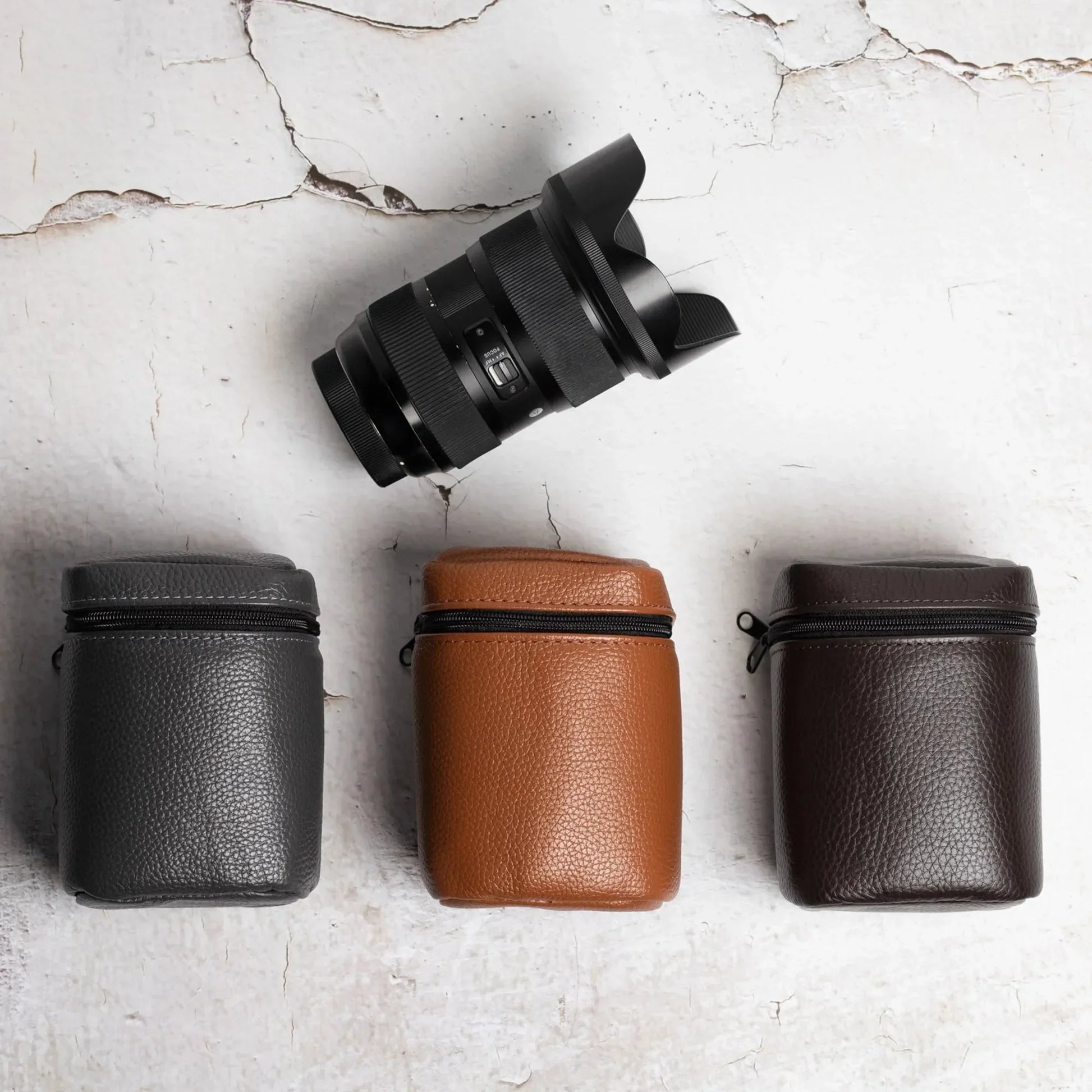 Full-Grain Leather Camera Lens Case | Smoky Grey - Skin and Skin