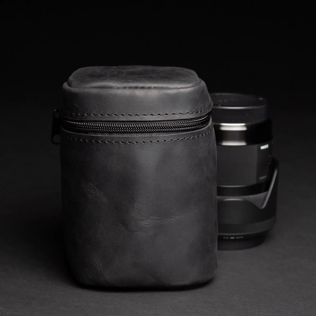 Distressed Leather Camera Lens Pouch | Black - Skin and Skin