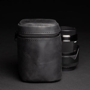 Distressed Leather Camera Lens Pouch | Black - Skin and Skin