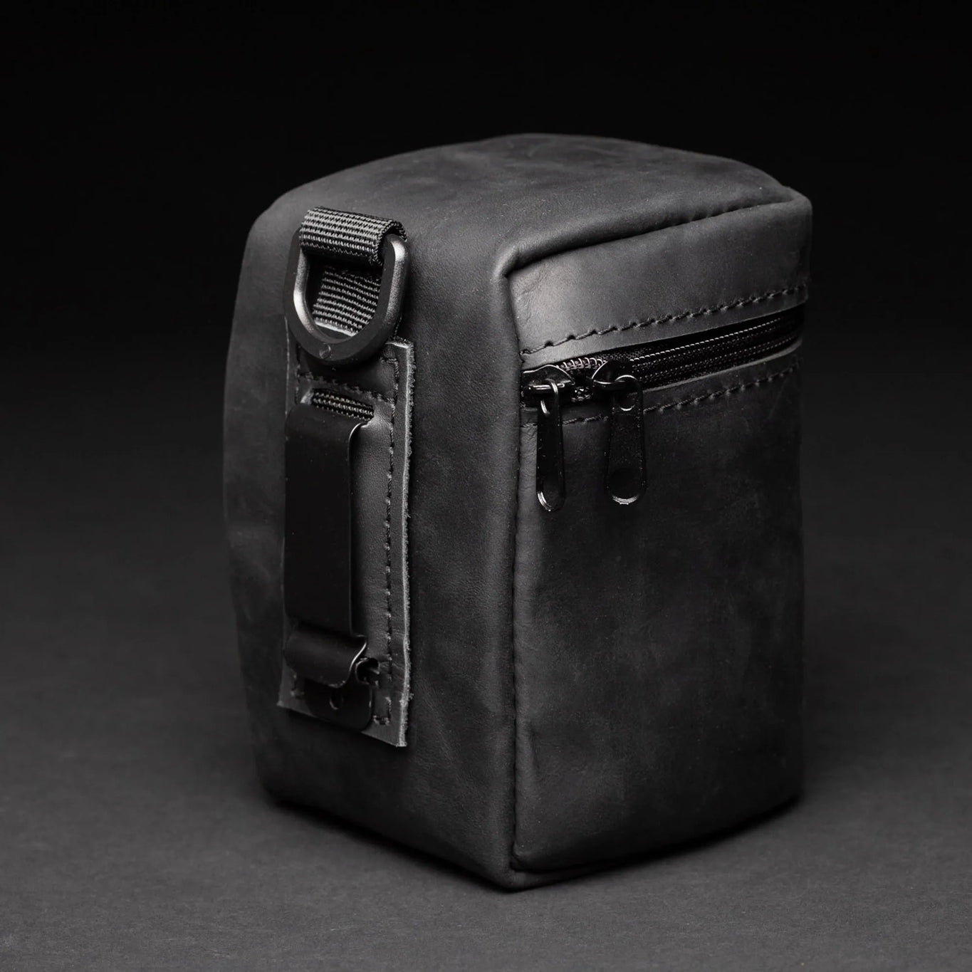 Distressed Leather Camera Lens Pouch | Black - Skin and Skin