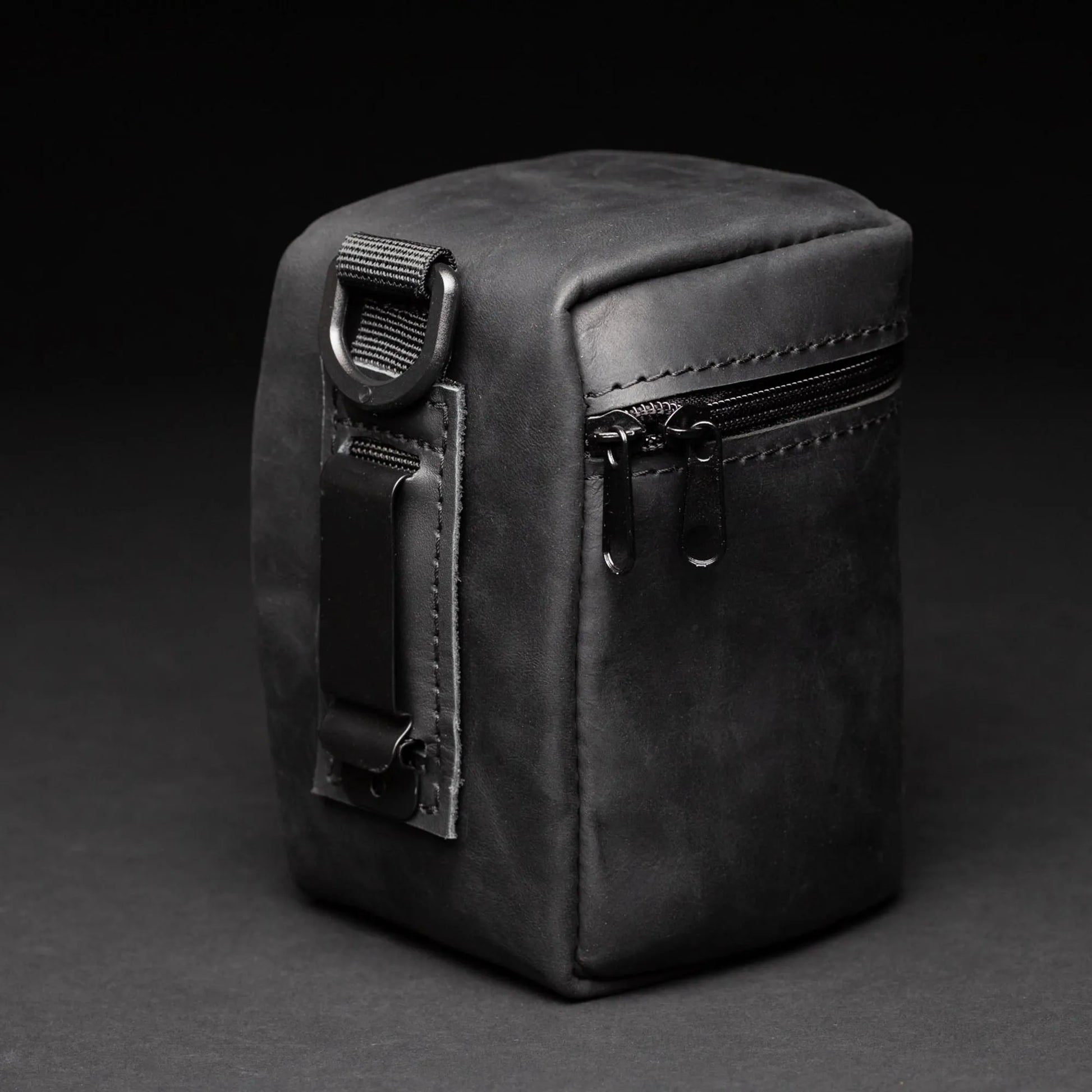 Distressed Leather Camera Lens Pouch | Black - Skin and Skin