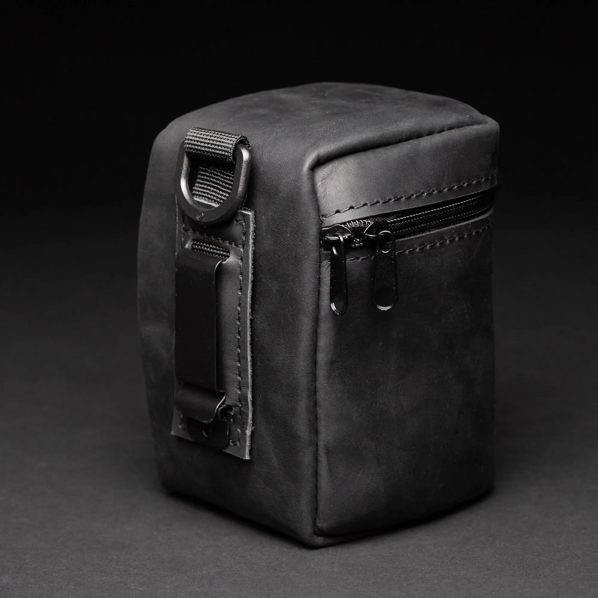 Distressed Leather Camera Lens Pouch | Black - Skin and Skin