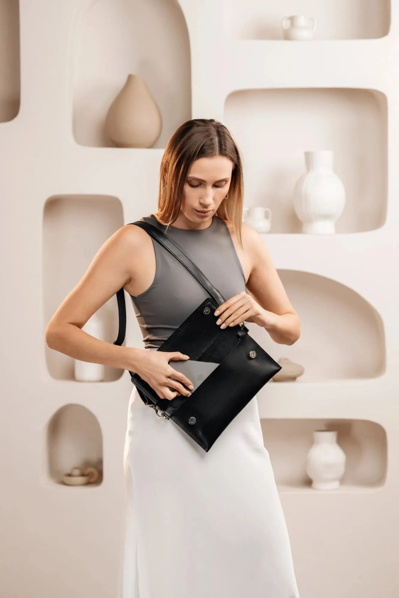 Double Face Leather Clutch | Smooth Black - Skin and Skin