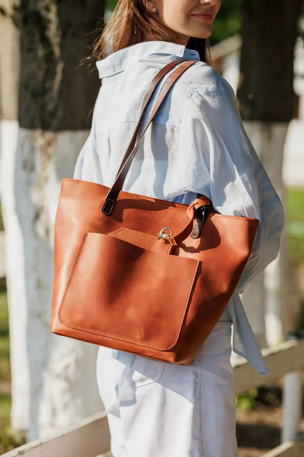 Вінтажна жіноча сумка Tote з натуральної шкіри зі знімним органайзером, фото 9 — Skin&Skin
