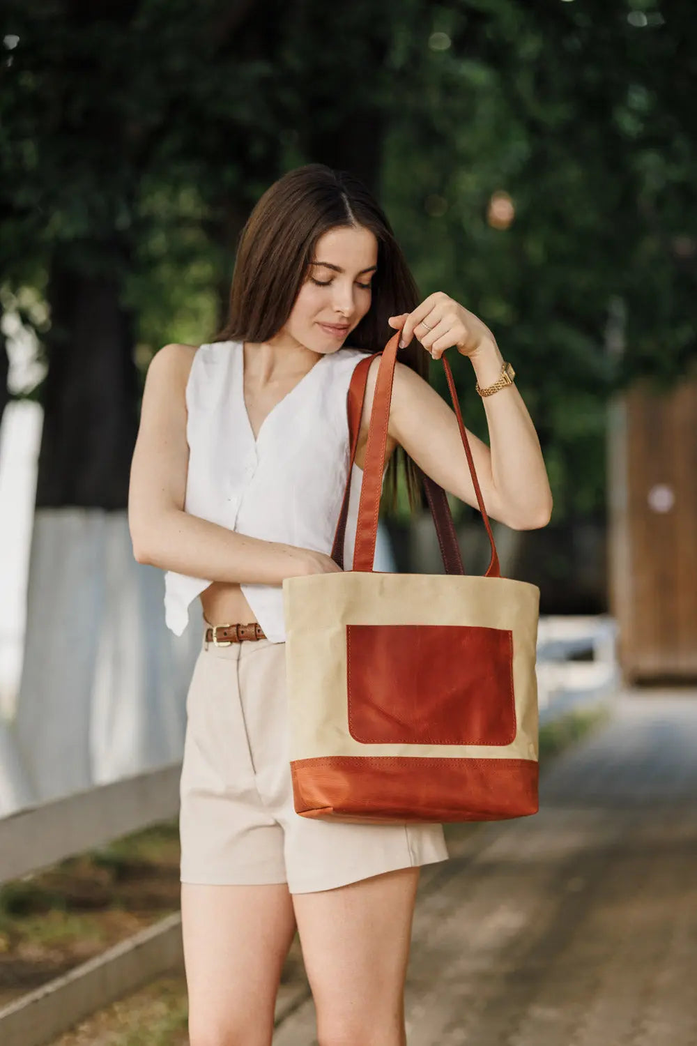 Жіноча сумка Tote із вощеного канвасу та натуральної шкіри, фото 7 — Skin&Skin