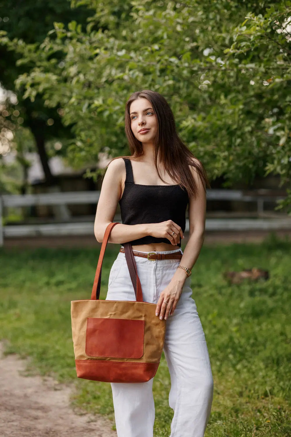 Жіноча сумка Tote із вощеного канвасу та натуральної шкіри, фото 53 — Skin&Skin