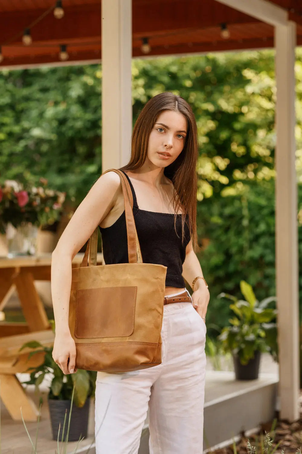 Жіноча сумка Tote із вощеного канвасу та натуральної шкіри, фото 29 — Skin&Skin
