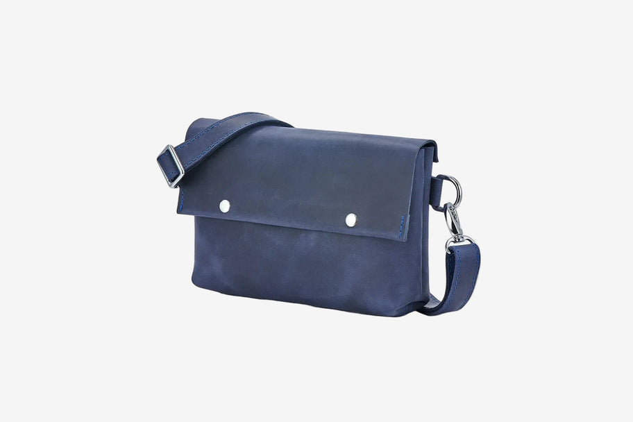 Men's Leather Crossbody Bag L | Matte Navy Blue - Skin and Skin