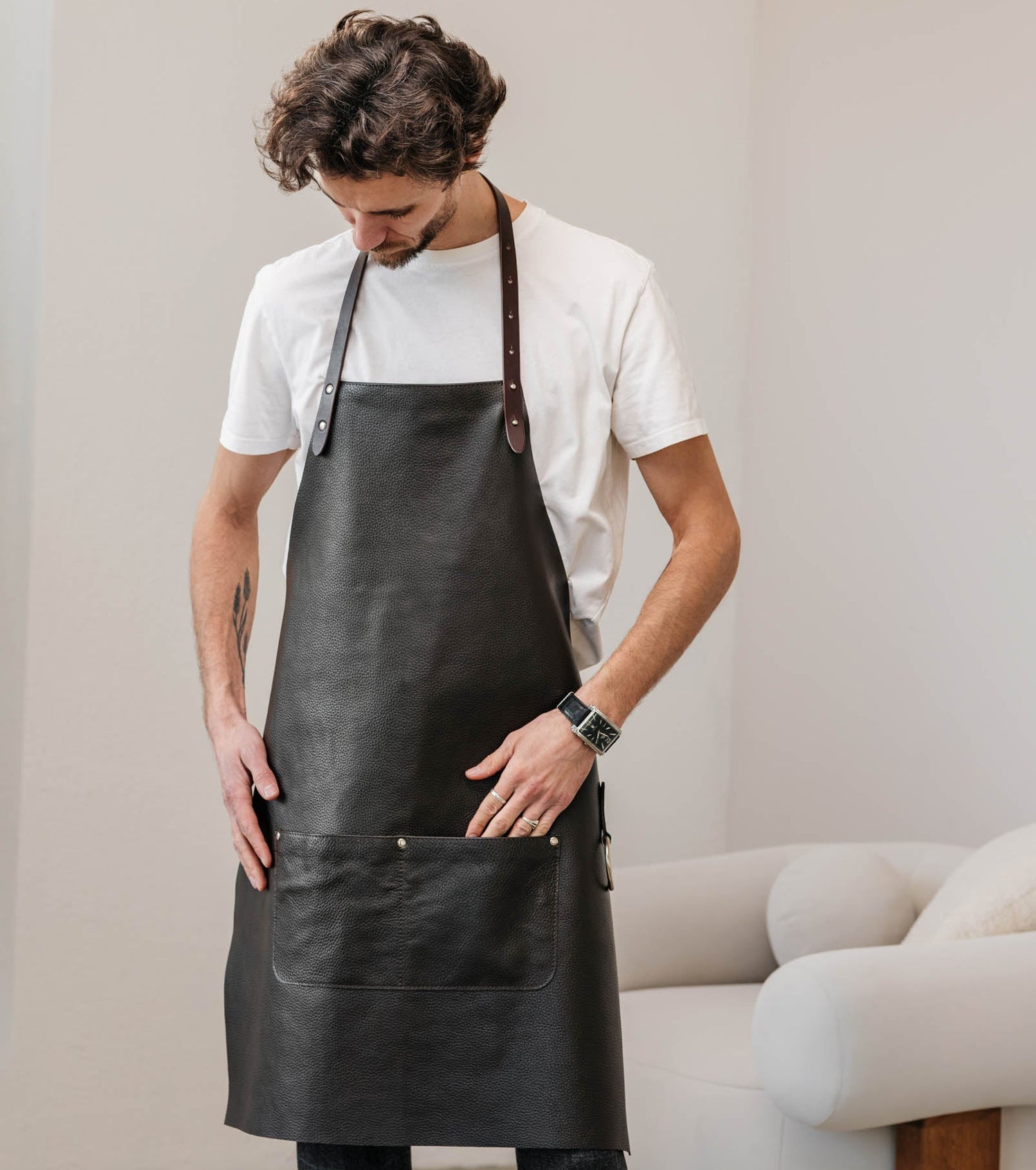 Фартук из натуральной зернистой кожи для поваров, бариста и HoReCa