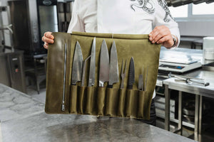 Кожаный ролл для кухонных ножей из матовой кожи