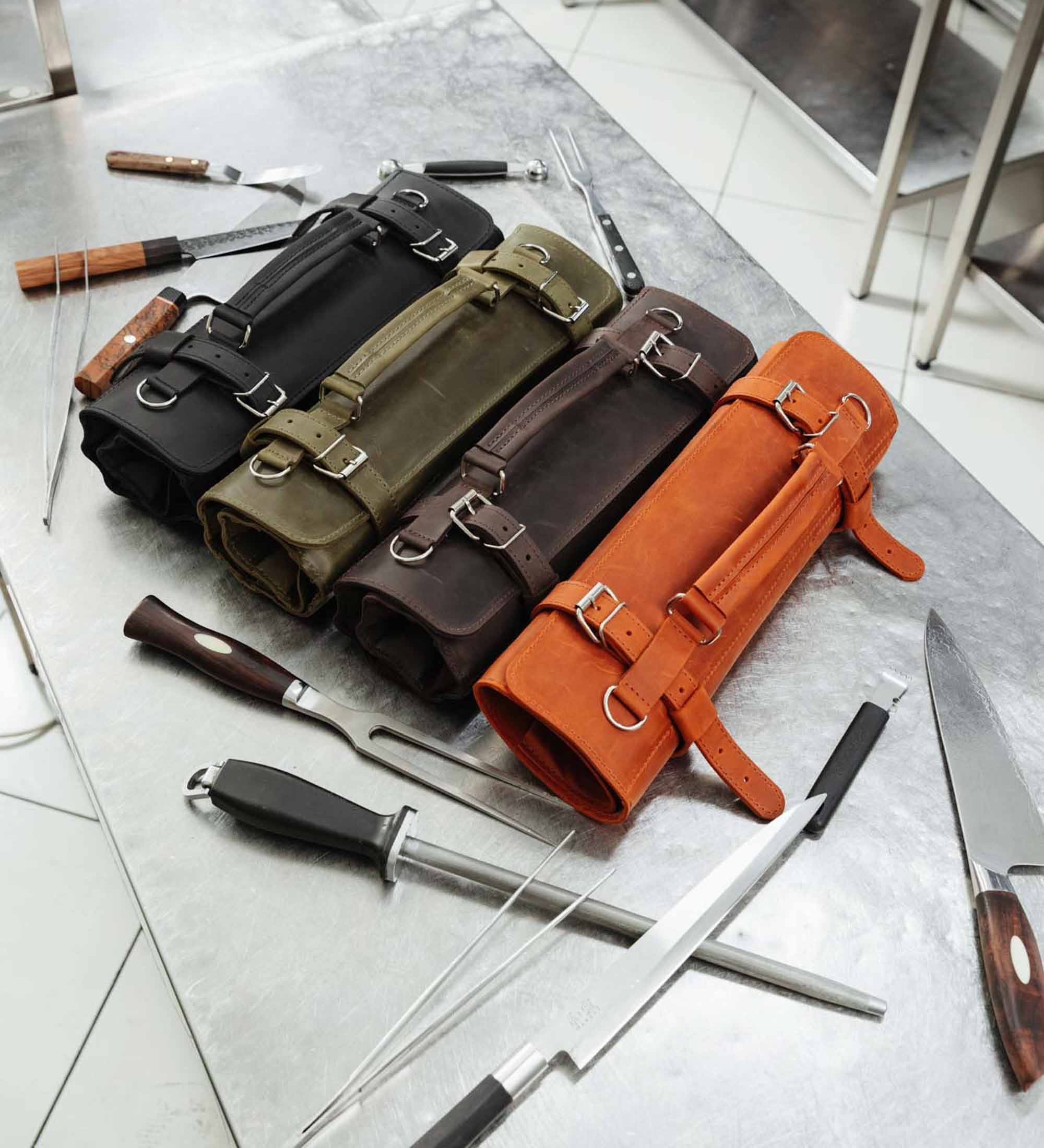 Шкіряний рол для кухонних ножів із матової шкіри