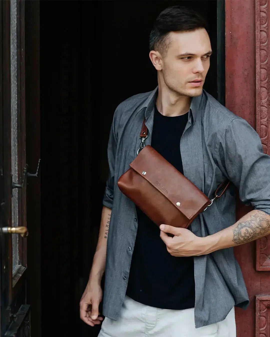 Шкіряна сумка-трансформер для чоловіків | Crossbody, фото 7 — Skin&Skin