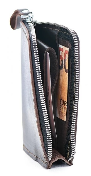 Кожаный Кошелек Zipper S коричневый SW05BR фото