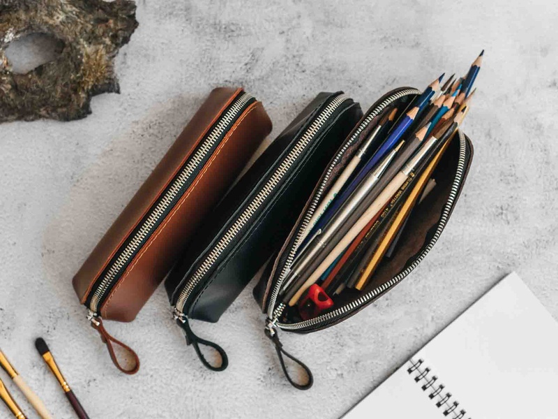 Кожаный пенал для ручек на молнии коричневый LA45BR фото