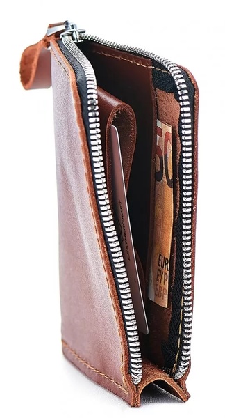 Шкіряний гаманець Zipper S коньячний SW05CO фото