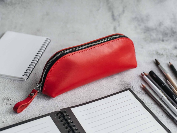 Шкіряний пенал для ручок на блискавці червоний LA45R фото