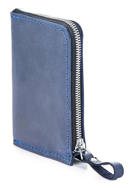 Кожаный Кошелек Zipper S синий SW05NB фото