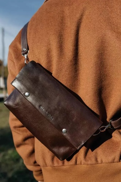Шкіряна поясна сумка Crossbody Bag L коричнева WB02Br фото