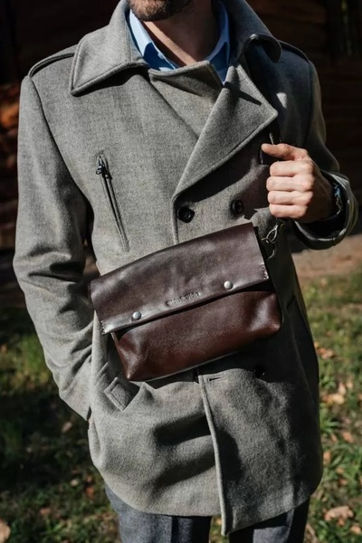 Кожаная поясная сумка Crossbody Bag L коричневая WB02Br фото