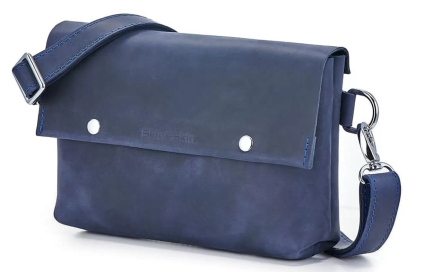 Кожаная поясная сумка Crossbody Bag L синяя WB02NB фото