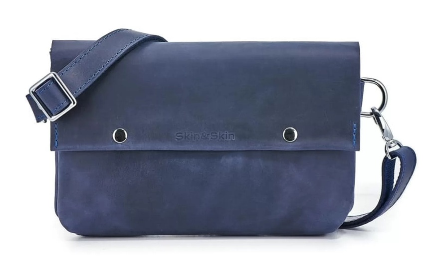 Шкіряна поясна сумка Crossbody Bag L синя WB02NB фото