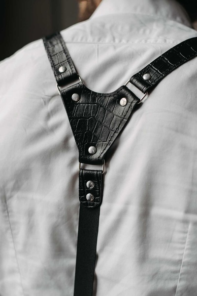 Кожаные Подтяжки черные Кайман L LA03BLK-L фото