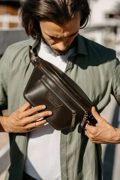 Кожаная Поясная сумка Bum Bag коричневая WB05BR фото