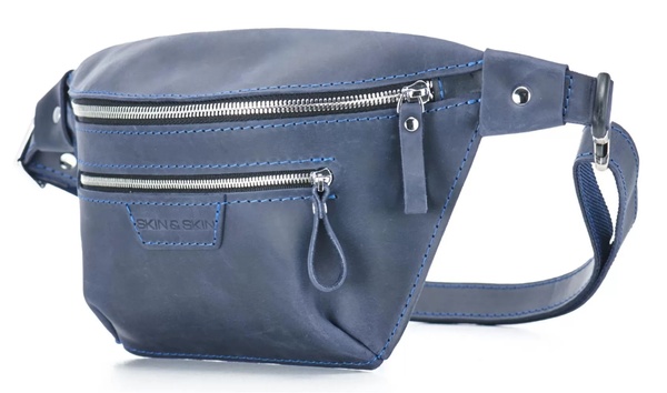 Кожаная поясная сумка Bum Bag синяя WB05NB фото