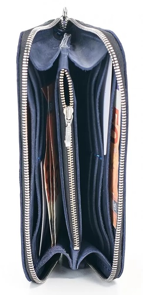 Кожаный Кошелек Zipper L темно-синий LW06nb фото