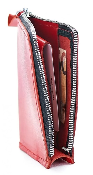 Кожаный Кошелек Zipper S красный SW05R фото