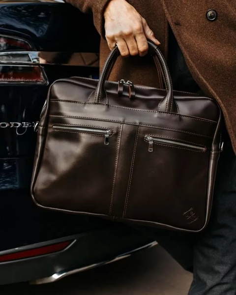 Кожаный Портфель на молнии коричневый BR03BR фото