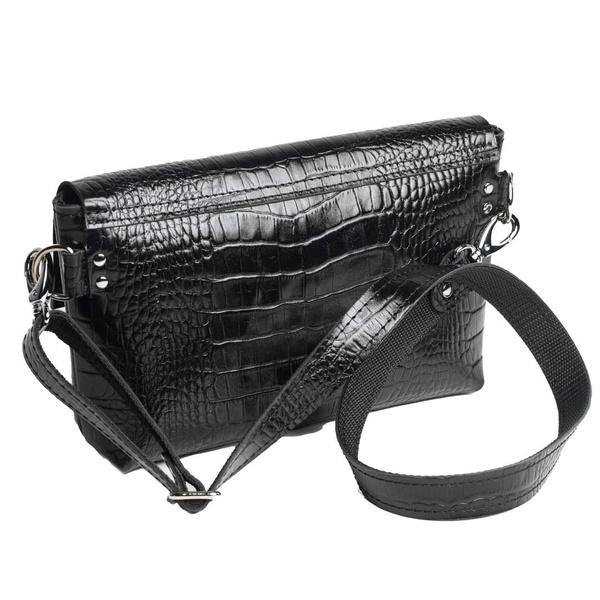Кожаная поясная сумка Crossbody Bag L черная Кайман WB02BLK фото