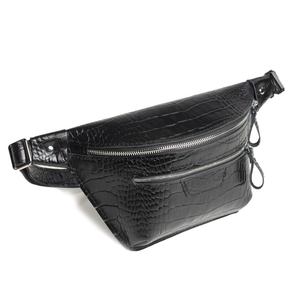 Кожаная Поясная сумка Bum Bag черная Кайман WB05BLK фото