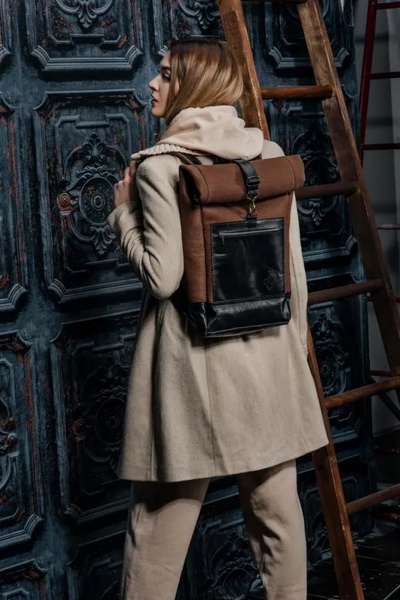 Рюкзак зі шкіри та повсті Woolberg коричневий L BP02BR-L фото