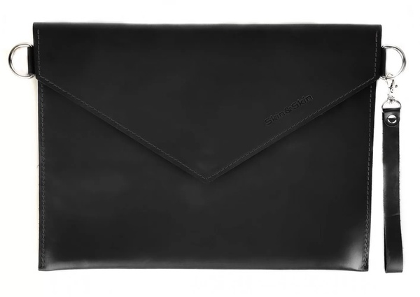 Шкіряний Клатч-конверт під A4 чорний WC02BL фото