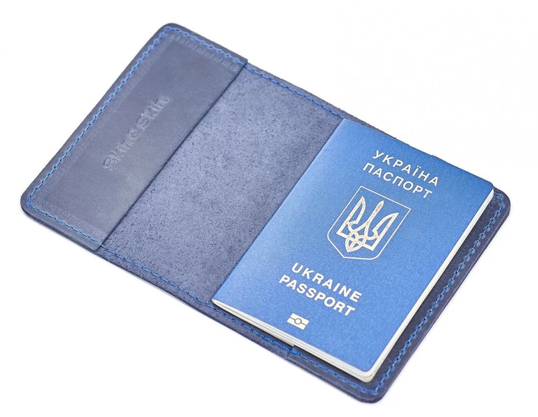 Шкіряна обкладинка для паспорта синя LA20NB фото