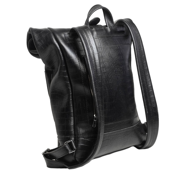 Кожаный рюкзак Roll черный L Кайман BP01BLK фото