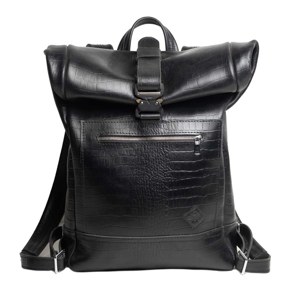 Кожаный рюкзак Roll черный L Кайман BP01BLK фото